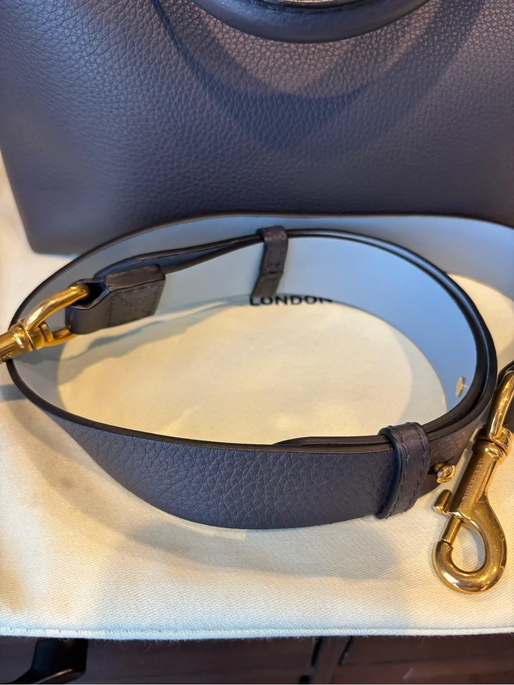 Burberry Belted Dark Gray Leather Satchel with Gold Hardware